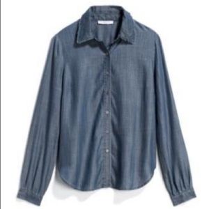 CURRENT AIR | NEW Ruffle Split-Sleeve Oversized Chambray Button-Up Top size S